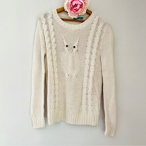Pim + Larkin Cream Ivory Ecru Off White Metallic Cable Knit Sweater Owl Medium